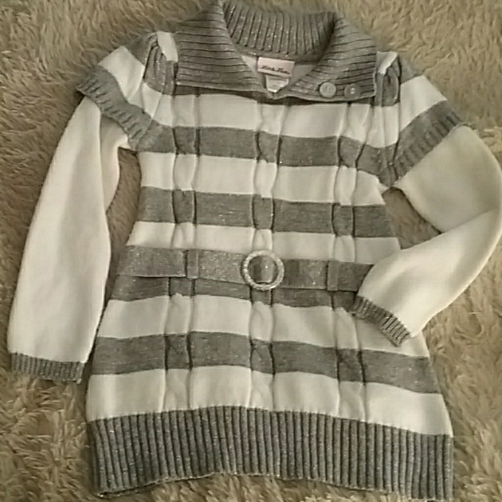 White and Sparkly Silver Striped Sweater Dress Sz5